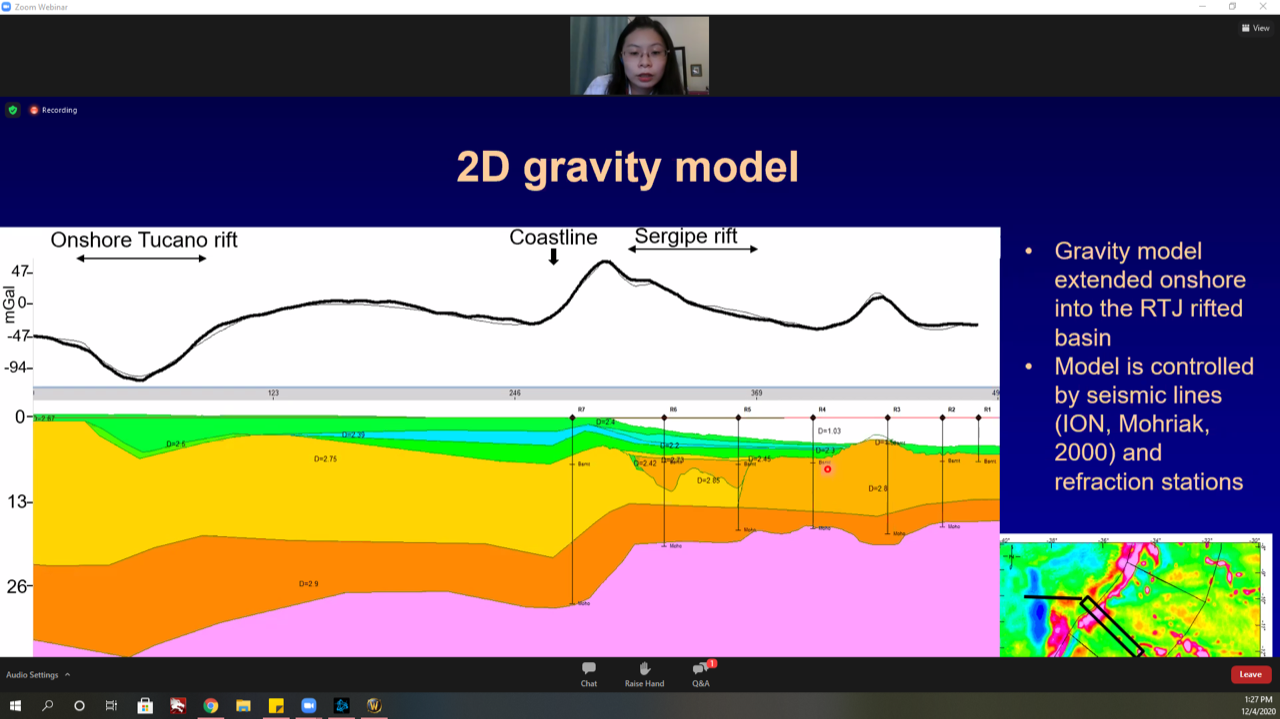PhD student Hualing Zhang presents at the AAPG Virtual Research Symposium on South Atlantic Basins on December 3-4, 2020.