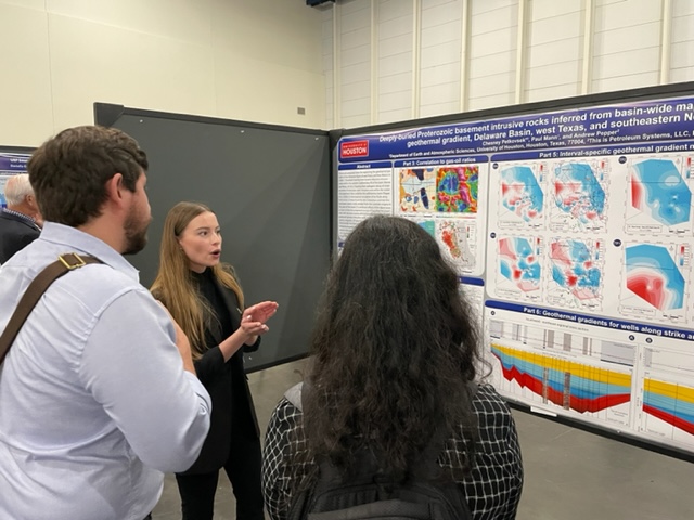PhD student Chesney Petkovsek presents her poster on heat flow in the Delaware basin of west Texas. 