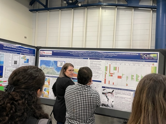 PhD student Daniella Easley presents her poster on source rock modeling of the Trinidad-Guyana margin. 