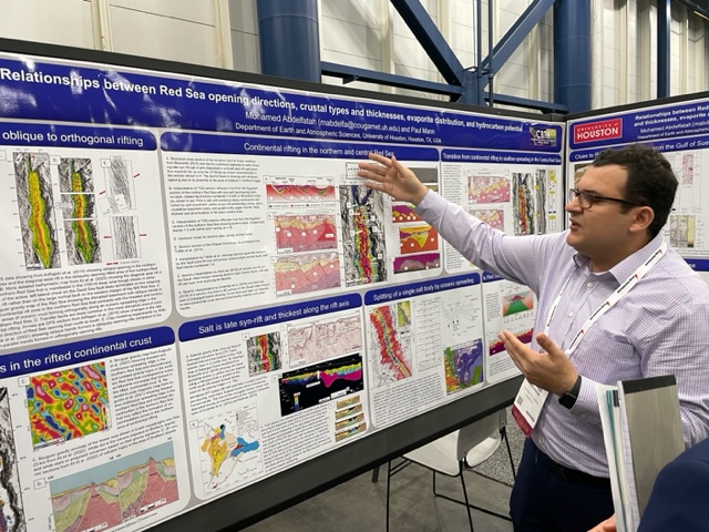 Mohamed Abdelfatah presents his study of Red Sea rifting to AAPG student poster judges.