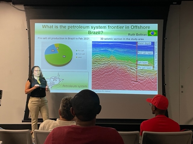 Ruth Beltran presents a 3-minute talk on the HC prospects of the sub-salt area of the deepwater Brazilian margin on September 15, 2023.