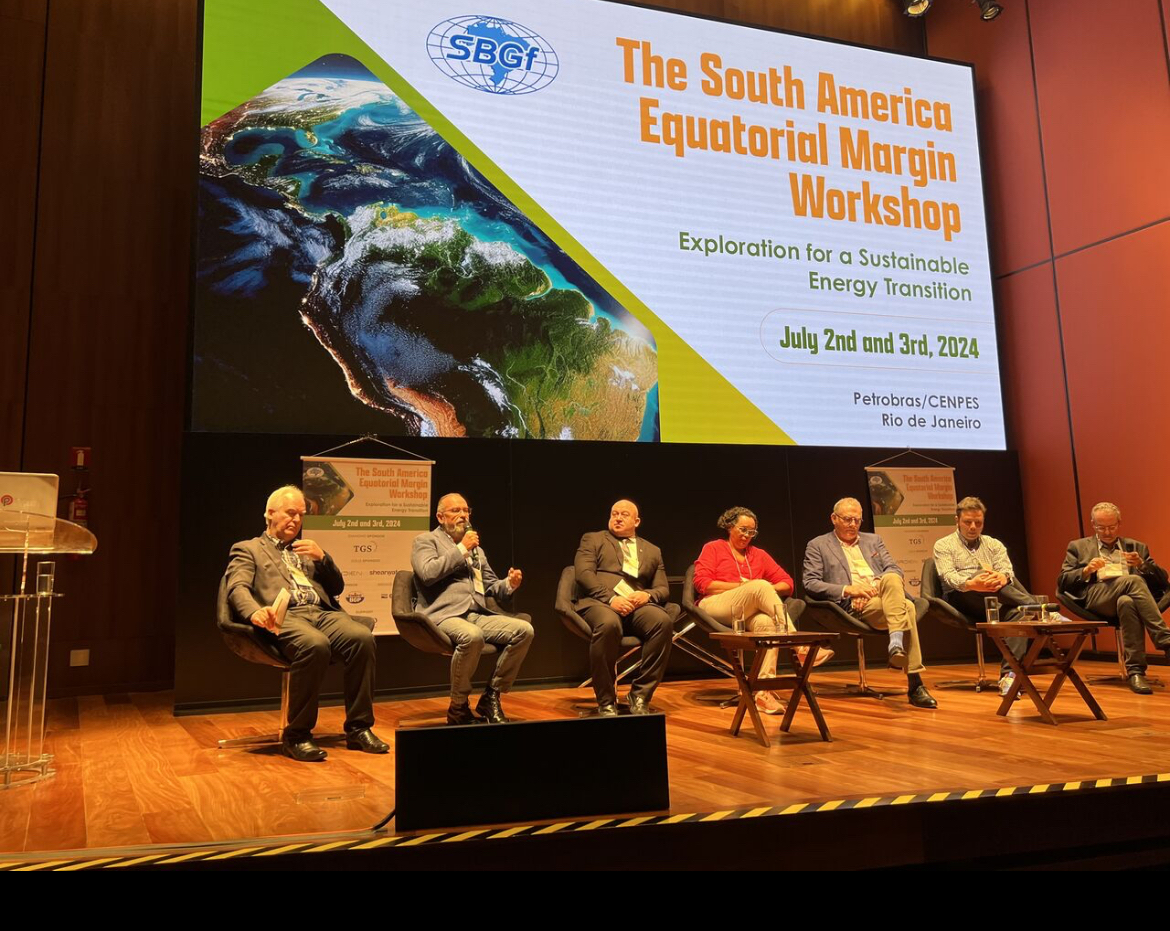 Dr. Jose Gorosabel participating in a panel discusson during the South America Equatorial Margin Workhop in Rio de Janeiro on July 2, 2024. Dr. Gorosabel presented a talk on the source rock potential of the Equatorial margin of northern Brazil.